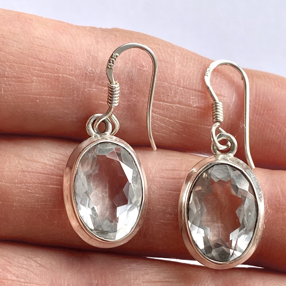 Faceted Quartz Sterling Silver Statement Earrings